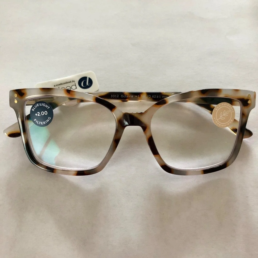 New Octavia Gray Tortoise Blue Light Filter Reading Glasses +2.00